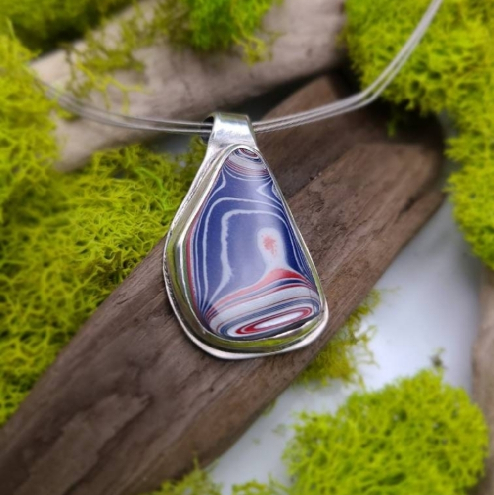 Handcrafted sterling silver Fordite necklace